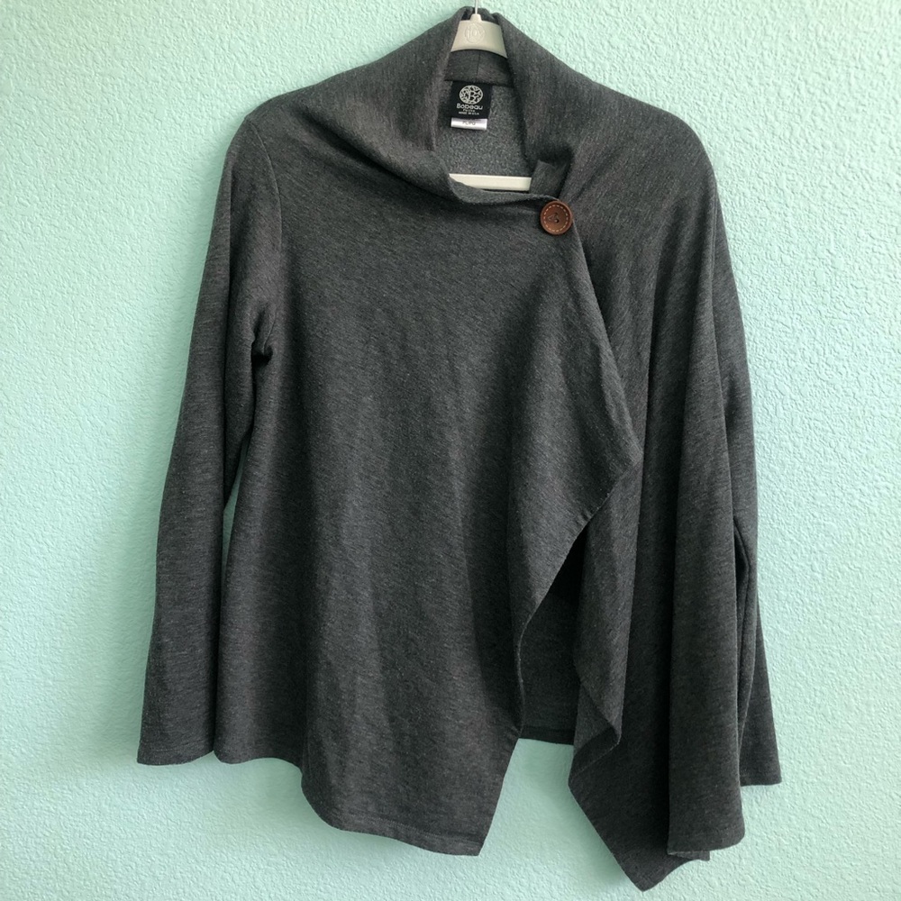 Bobeau One-Button Fleece Cardigan (Dark Gray)
